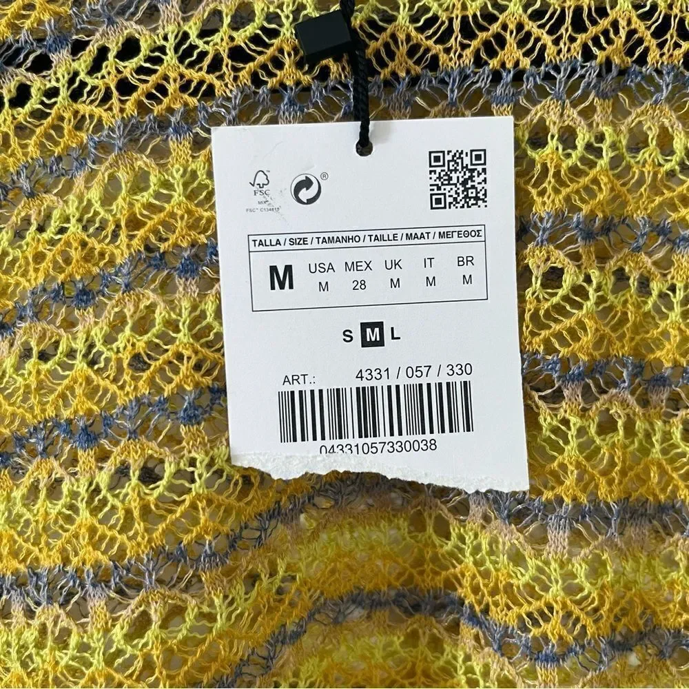 BNWT Zara Yellow Pointelle Knit Crop Sweater Medium Boho Festival Top - Picture 11 of 16